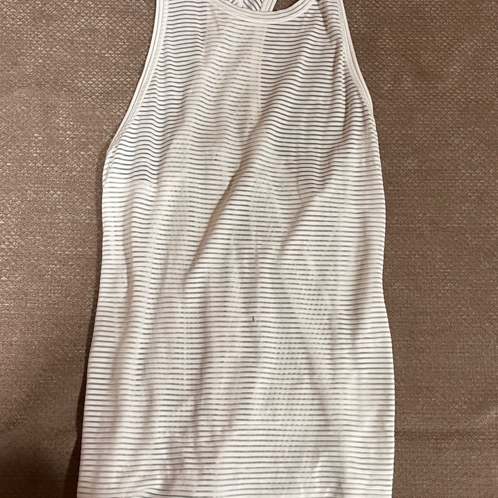 Lululemon Athletica White Striped Tank Top